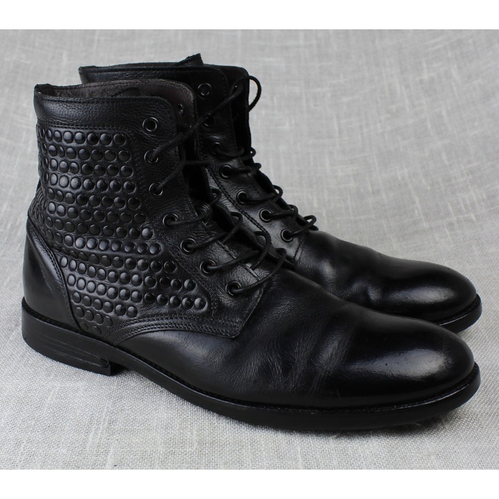 Aldo Mens Black Leather Embossed Combat Boots Lace Up Portugal Size 12 EUR 45